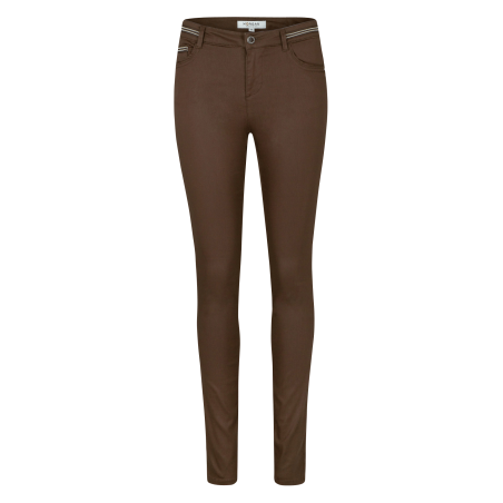 PALONA - Pantalón slim encerado en marron