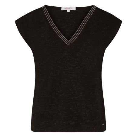 DAYAN - Camiseta con cuello de pico fantasía en negro