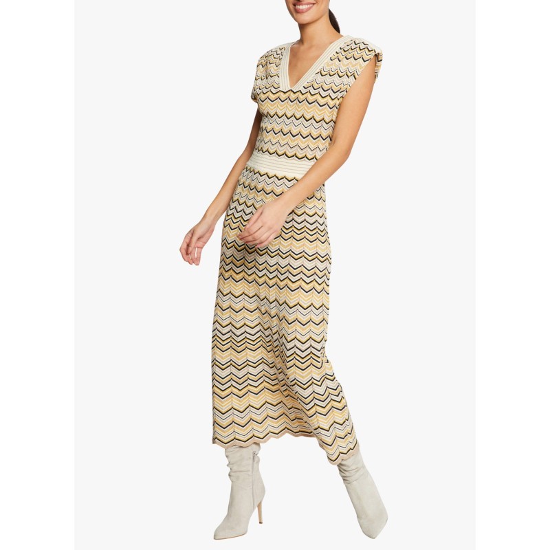 RMBOGI - Vestido midi jacquard con cuello de pico en amarillo