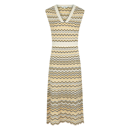 RMBOGI - Vestido midi jacquard con cuello de pico en amarillo