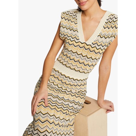 RMBOGI - Vestido midi jacquard con cuello de pico en amarillo