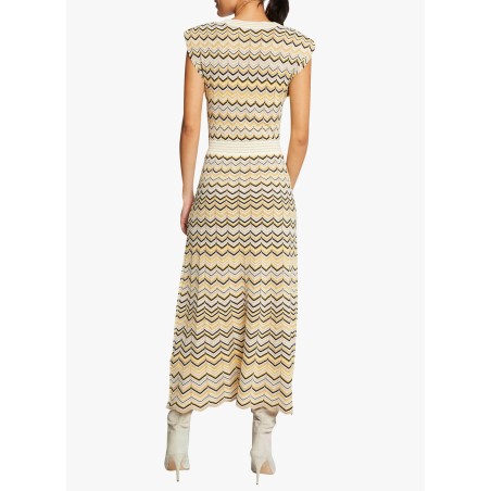 RMBOGI - Vestido midi jacquard con cuello de pico en amarillo