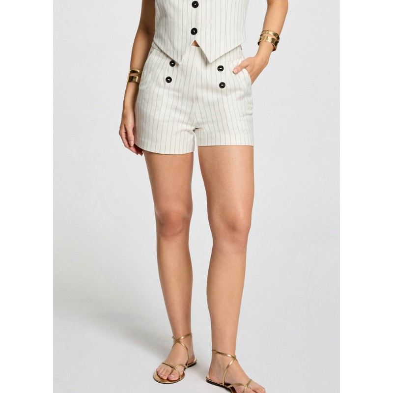 SHIVI.F - Short a rayas de talle alto en blanco