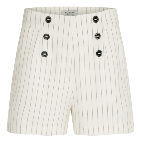 SHIVI.F - Short a rayas de talle alto en blanco