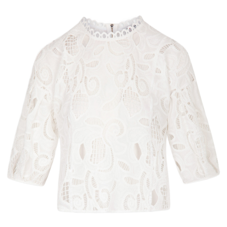 OCHIMIN - Blusa bordada de manga corta en blanco