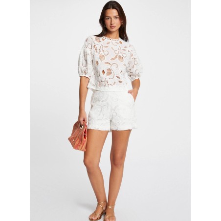 OCHIMIN - Blusa bordada de manga corta en blanco