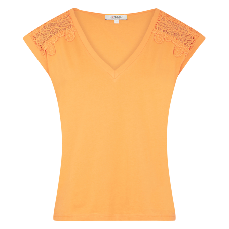 DECI - Camiseta de algodón con cuello en V en naranja