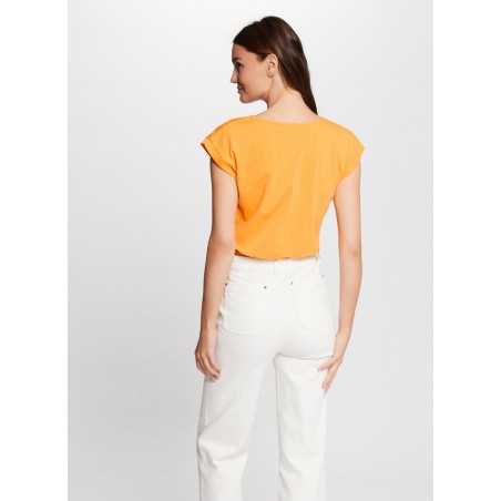 DECI - Camiseta de algodón con cuello en V en naranja