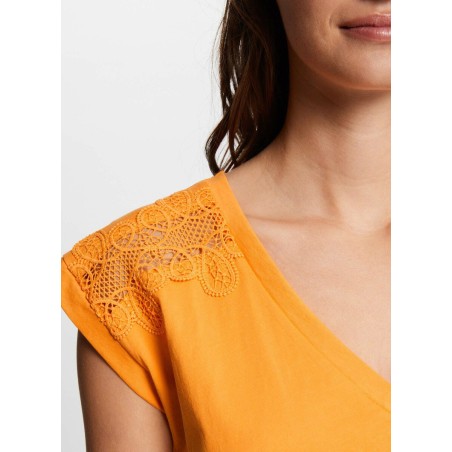 DECI - Camiseta de algodón con cuello en V en naranja