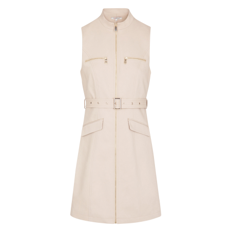 ROMEA - Vestido corto de mezcla de algodón con cuello redondo en beige