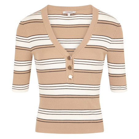 MINO - Jersey a rayas con cuello de pico en beige