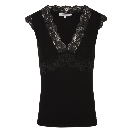 Top de encaje con cuello de pico en negro