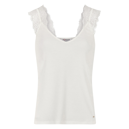 BDELIA - Camiseta de tirantes de encaje con cuello de pico en blanco