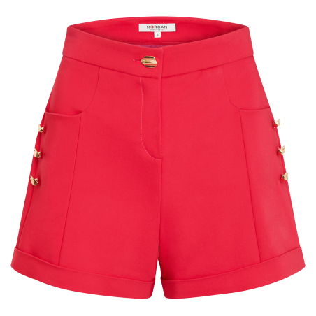 SHERY.F - Short de talle alto con botones de mezcla de algodón en rojo