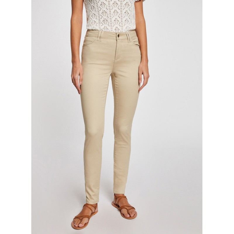 PIOUBA - Vaquero skinny de mezcla de algodón en beige