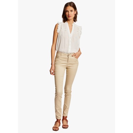 PALONA - Pantalón slim encerado en beige