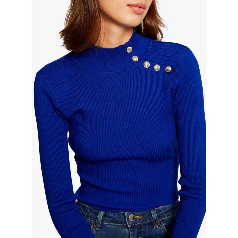 Jersey de mezcla de punto con cuello alto en azul