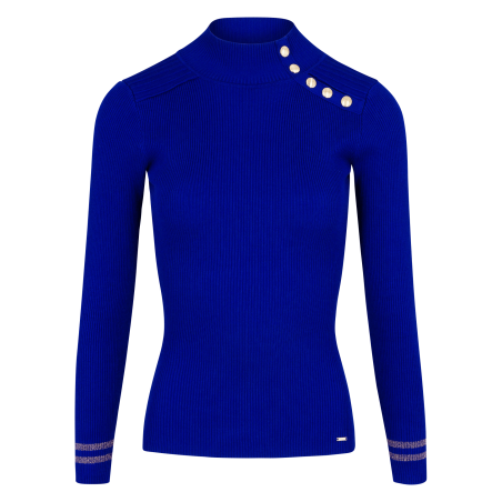 Jersey de mezcla de punto con cuello alto en azul