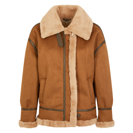 GROWN - Chaqueta de efecto ante con cremallera en marron