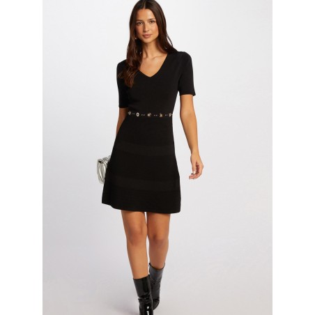 RMEY - Vestido corto con cuello de pico en negro