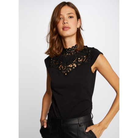 DITRA - Camiseta de mezcla de algodón con cuello alto en negro