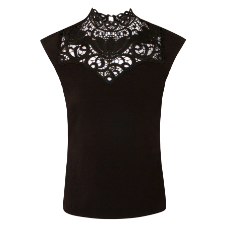 DITRA - Camiseta de mezcla de algodón con cuello alto en negro