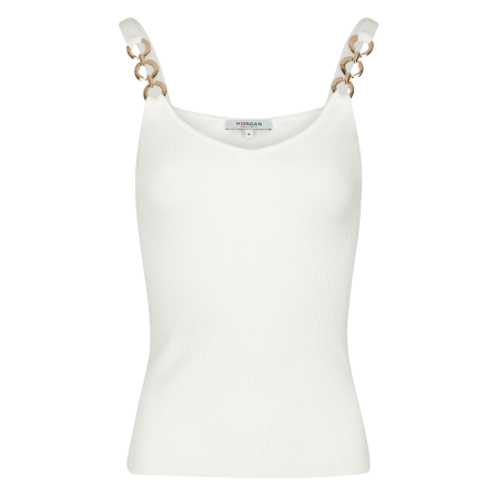 MJOY - Camiseta de tirantes de punto de canalé con detalle de cadena en blanco