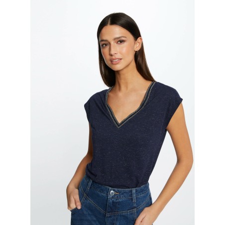 DAYA - Camiseta con cuello de pico en azul