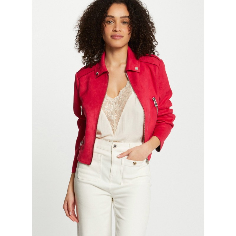 Chaqueta blazer de antelina con cuello clásico en rosa