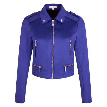 Chaqueta blazer de antelina con cuello clásico en azul