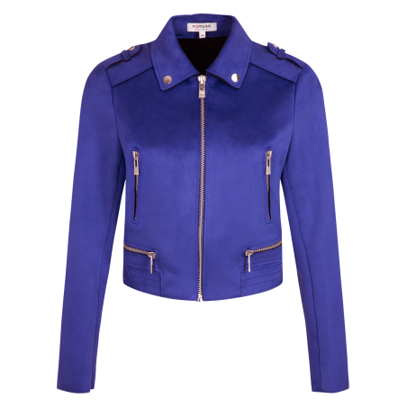 Chaqueta blazer de antelina con cuello clásico en azul