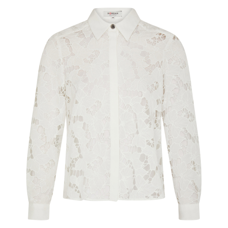 COCONU - Camisa de encaje de guipur en blanco