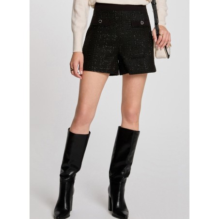 SHICK - Short recto de tweed en negro