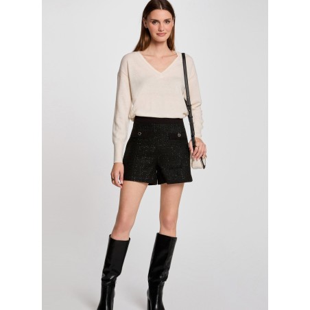 SHICK - Short recto de tweed en negro