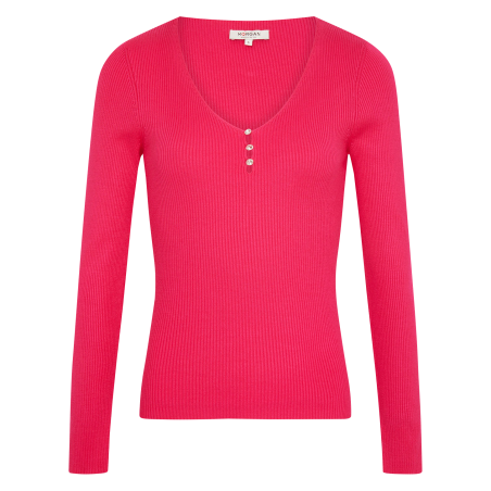 MVIE - Camiseta de canalé con cuello de pico en rosa