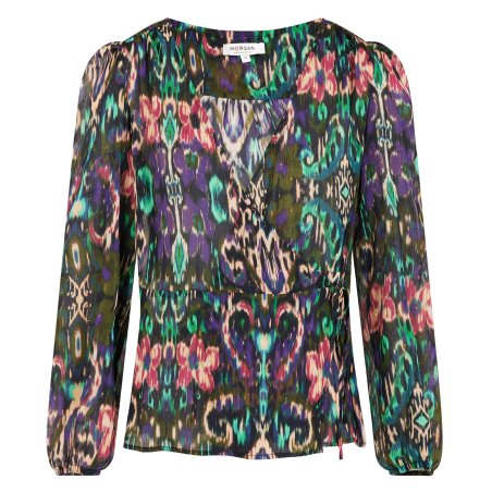 CBIL.F - Blusa estampada con cuello de pico en multicolor