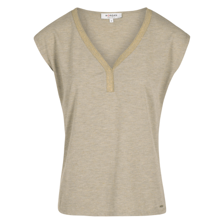 DMAYA.N - Camiseta irisada con cuello de pico en beige