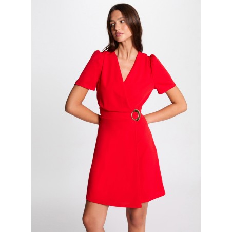 RSCUBA - Vestido midi cruzado con cinturón en rojo