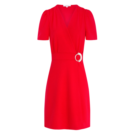 RSCUBA - Vestido midi cruzado con cinturón en rojo