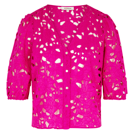 CHEB - Blusa de encaje de manga 3/4 en rosa