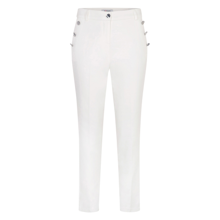 PRATY.F - Pantalón ajustado 7/8 con botones de mezcla de algodón en blanco