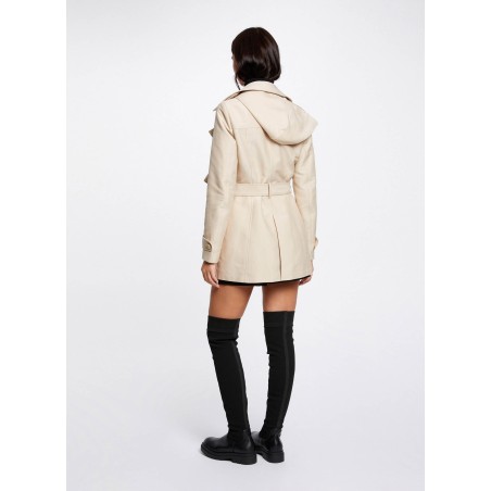 GLADIA - Gabardina entallada con cuello con solapa y capucha en beige