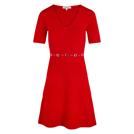 RMEY - Vestido corto con cuello de pico en rojo