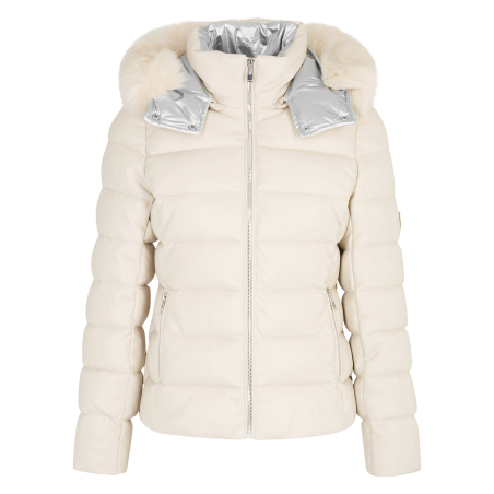 GAMINA - Chaqueta acolchada con capucha de efecto cuero en beige